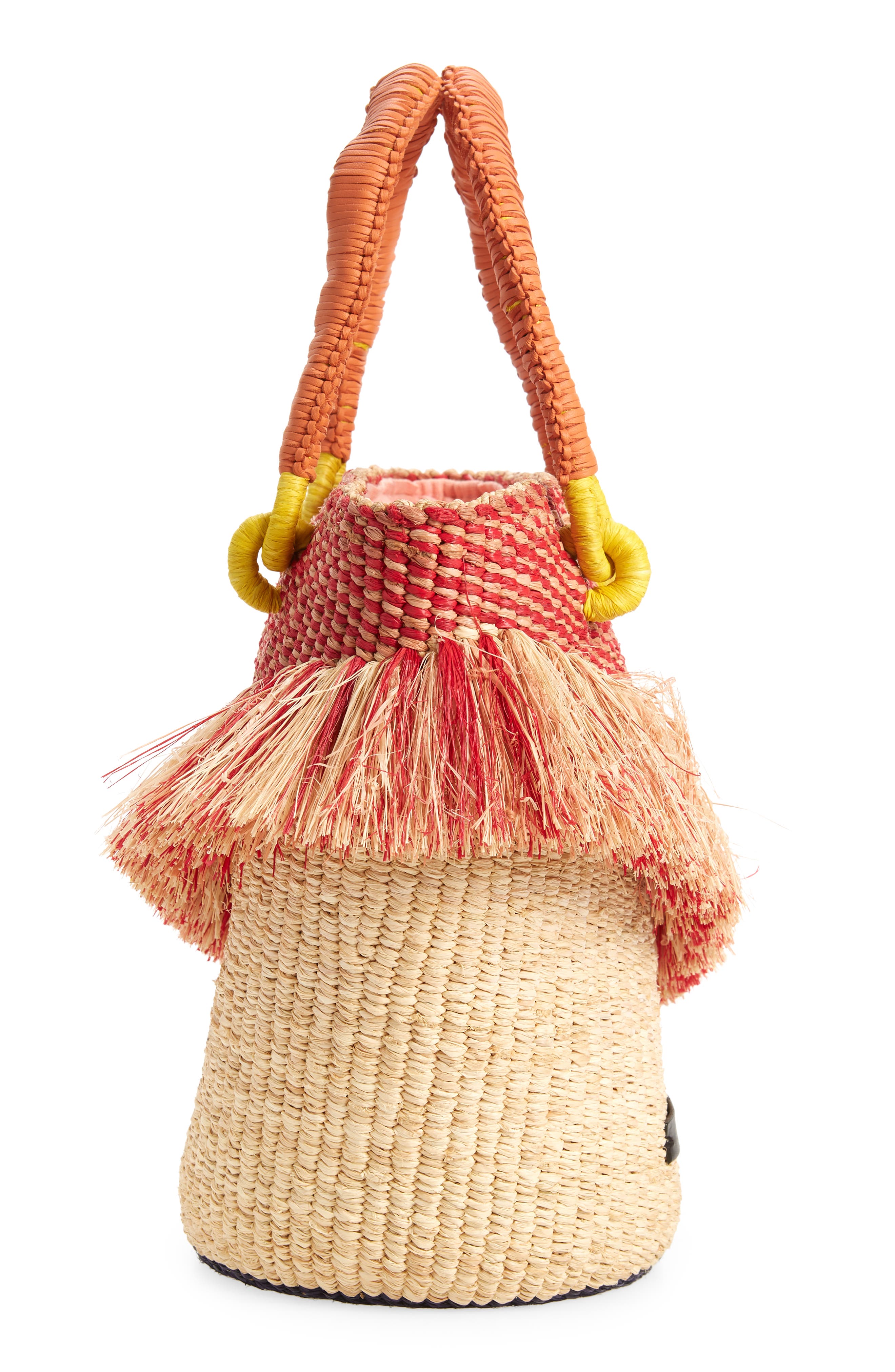 Tia Woven Raffia Bucket Bag, Alternate, color, NATURAL/ RED