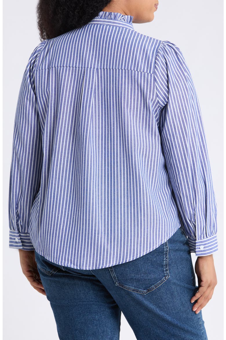 Sandy Ruffle Stripe Button-Up Shirt, Alternate, color, BLUE-STRIPE