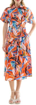 Nicole Miller Pintuck Waist Midi Shirtdress
