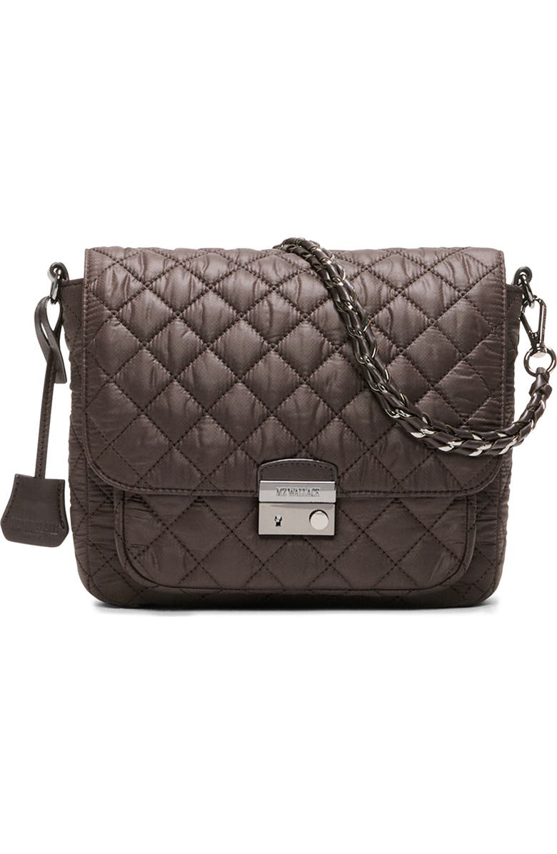 MZ Wallace Medium Crosby Lock Quilted Nylon Crossbody Bag, Main, color, Espresso