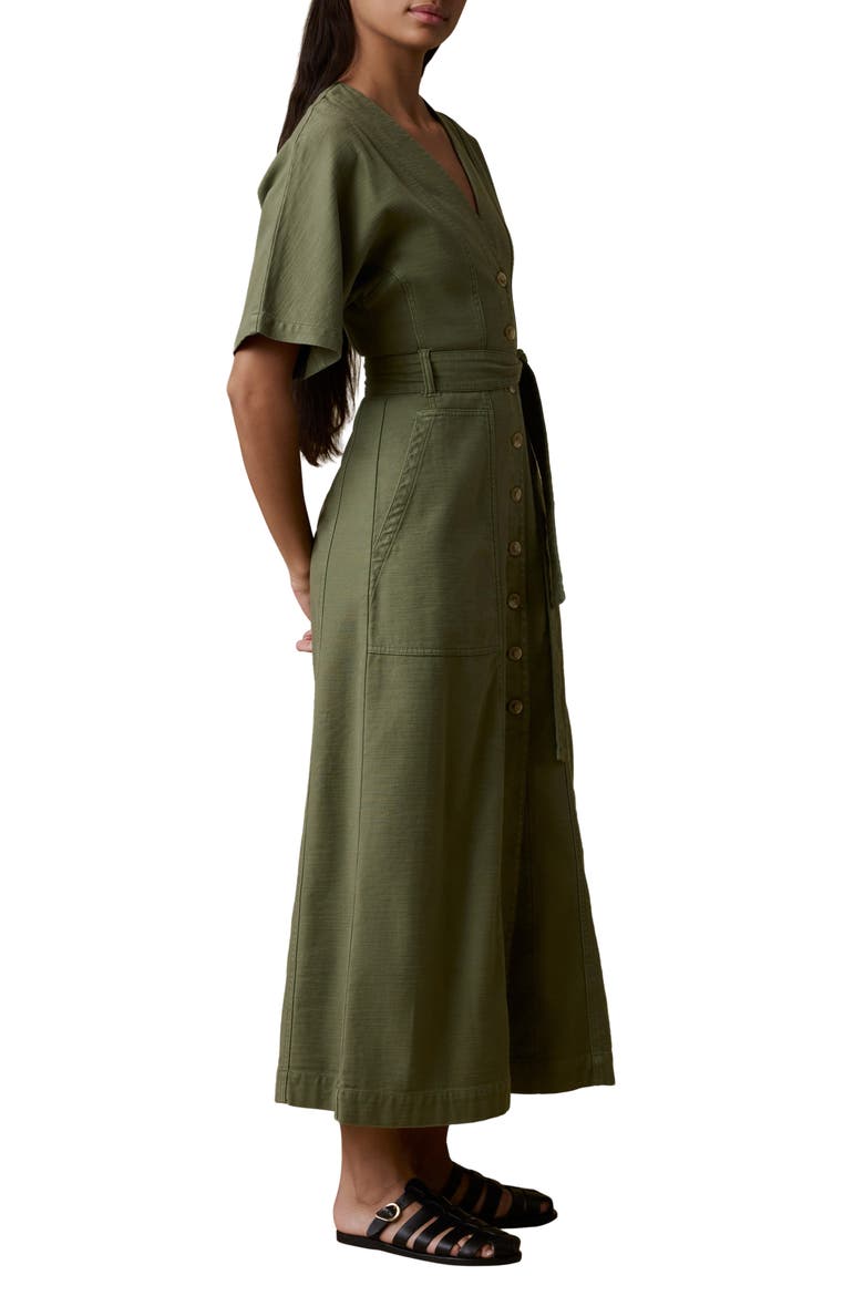 Camille Button Front Organic Stretch Cotton Midi Dress, Alternate, color, MOSS