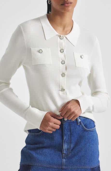 Derek Lam 10 Crosby Pansy Long Sleeve Polo Sweater