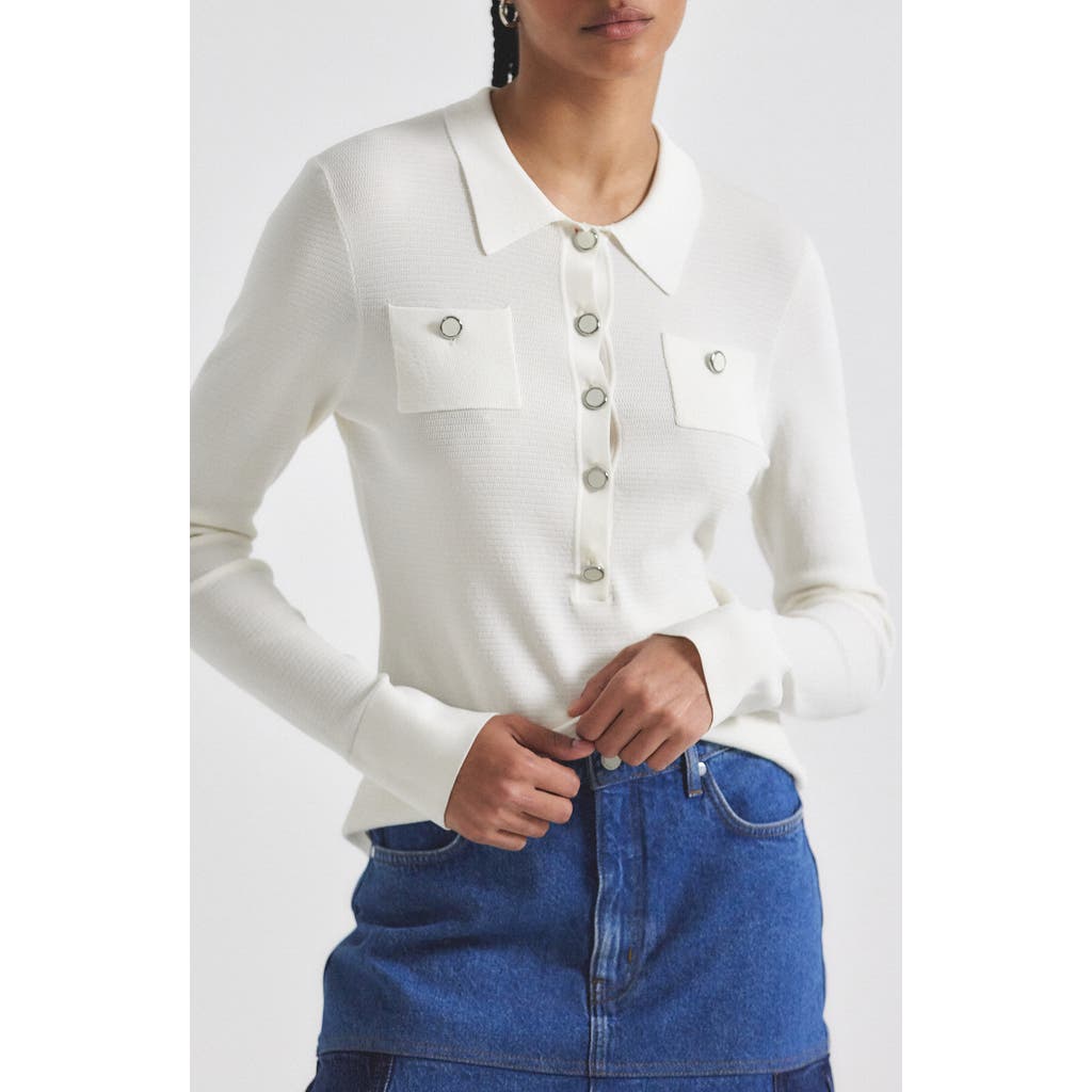 Derek Lam 10 Crosby Pansy Long Sleeve Polo Sweater In White