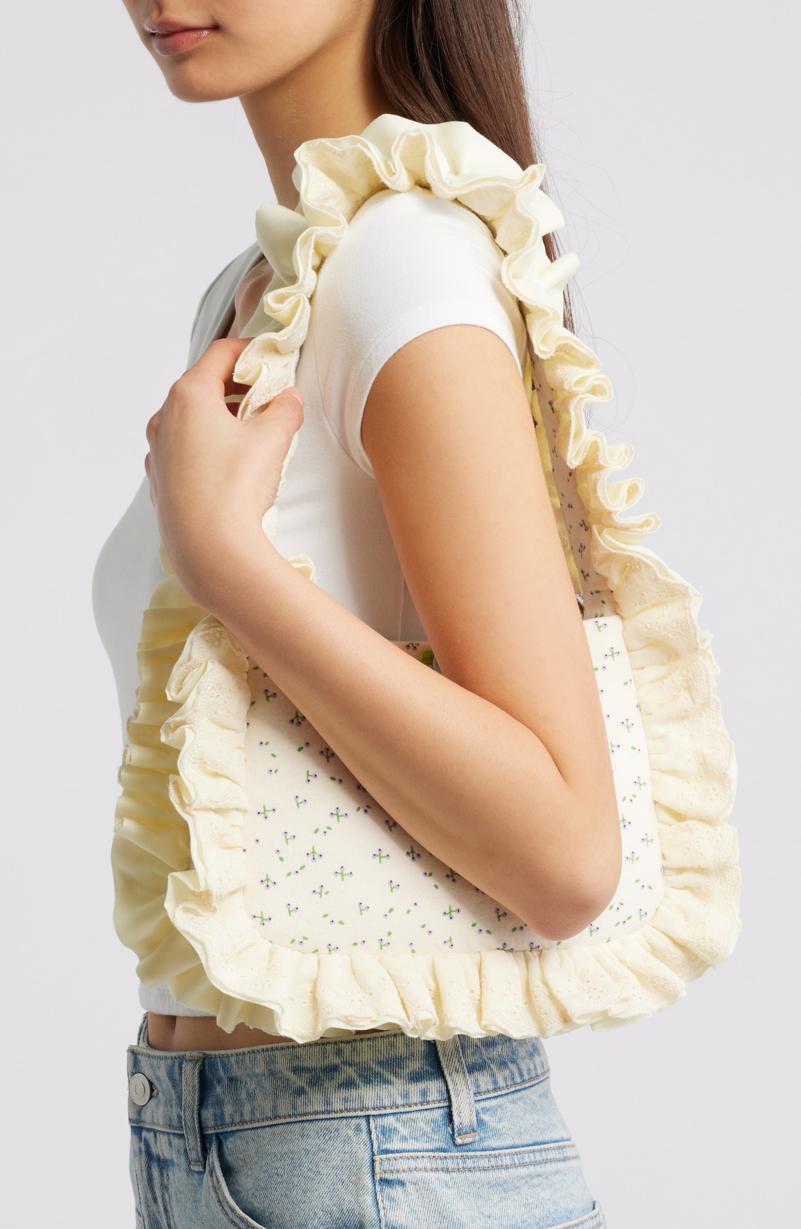 Baggy London Baguette Shoulder Bag, Alternate, color, Pavlova/ Flower