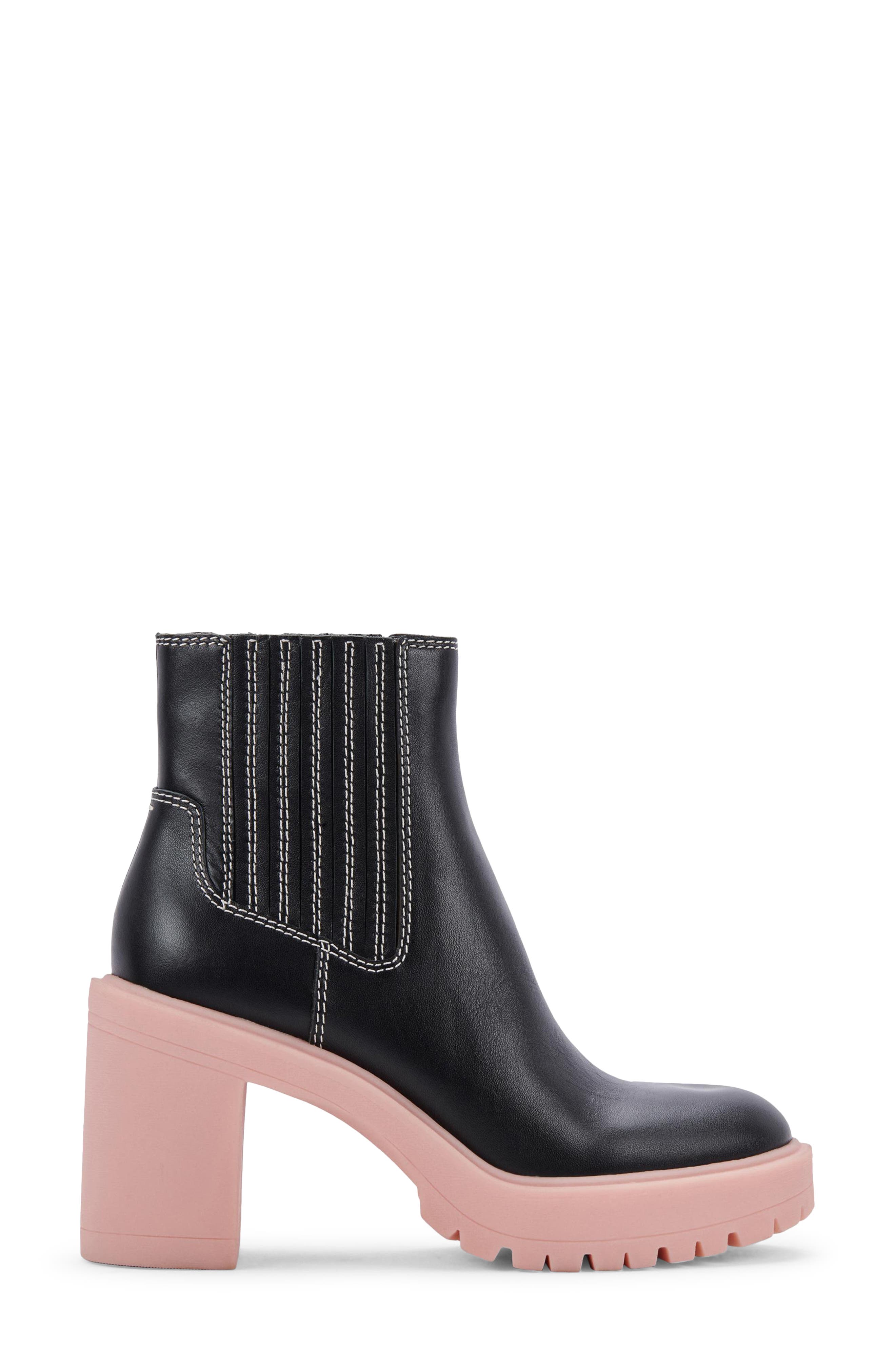 Caster H2O Waterproof Lug Sole Platform Bootie - Wide Width Available, Alternate, color, BLACK/ PINK LEATHER H2O