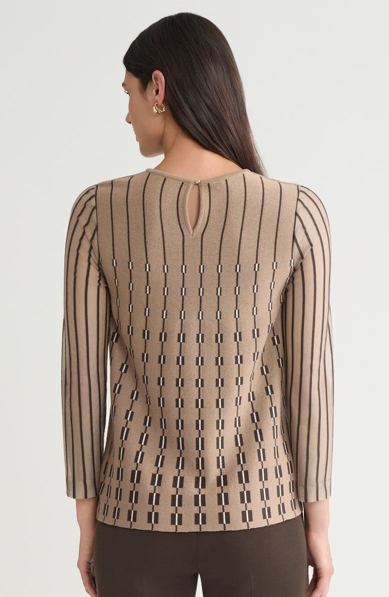 Ming Wang A-Line Linear Patterned Soft Knit Top, Alternate, color, Warm Taupe/Dark Umber/Ivory