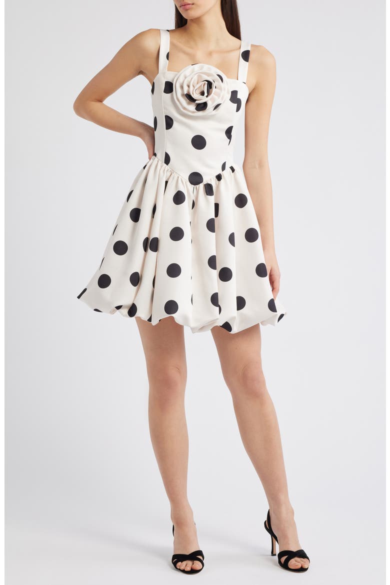 Polka Dot Rosette Detail Cocktail Minidress, Main, color, IVORY/ BLACK