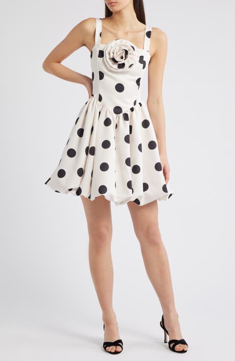 Polka Dot Rosette Detail Cocktail Minidress