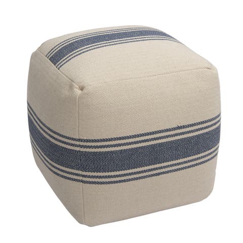 Striped Square Canvas Pouf, Blue