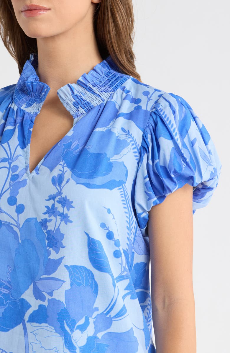 SUGARLIPS Veran Floral Puff Sleeve Cotton Top, Alternate, color, Light Blue