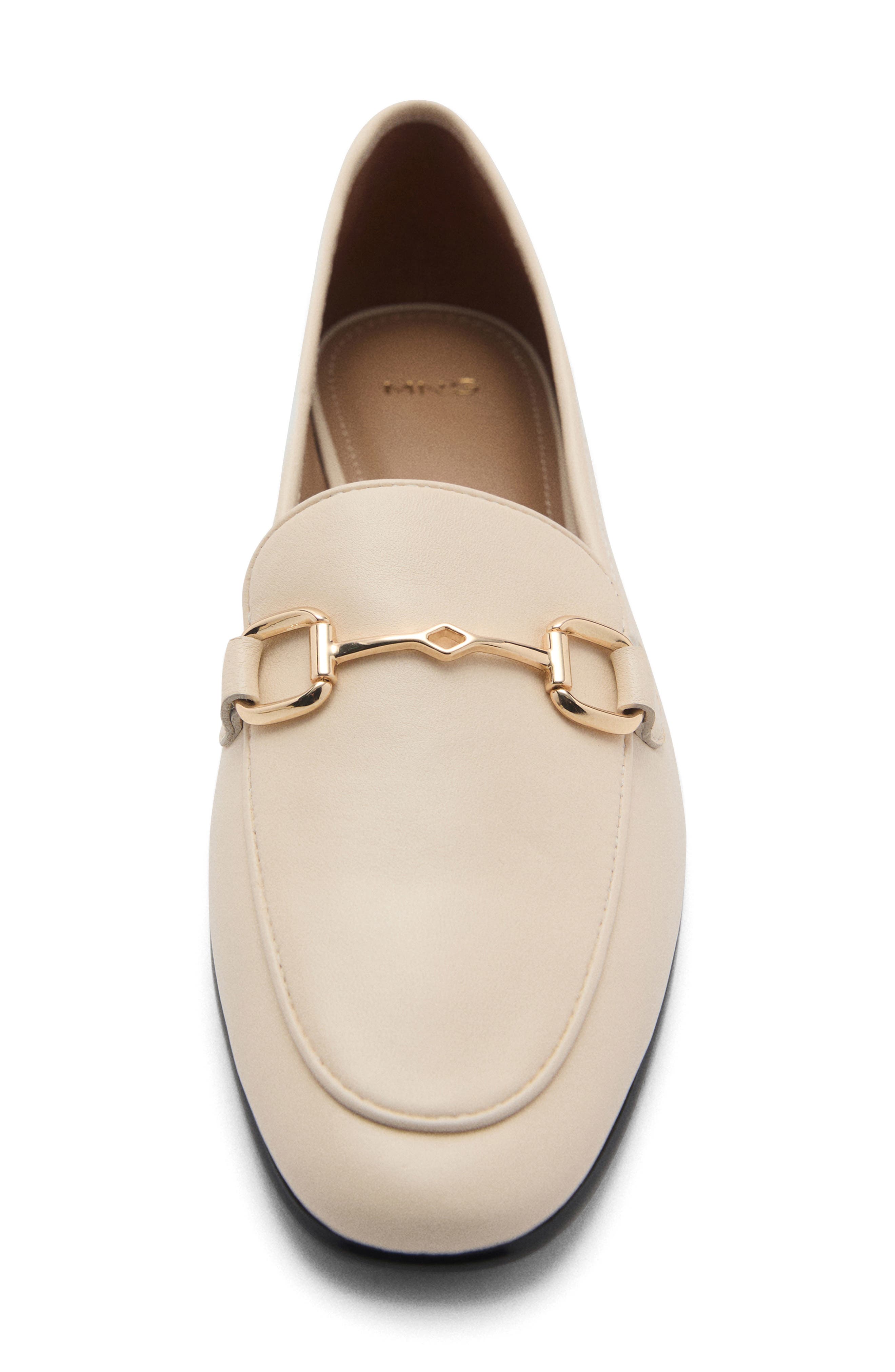 Buckle Leather Apron-Toe Flat, Alternate, color, ECRU