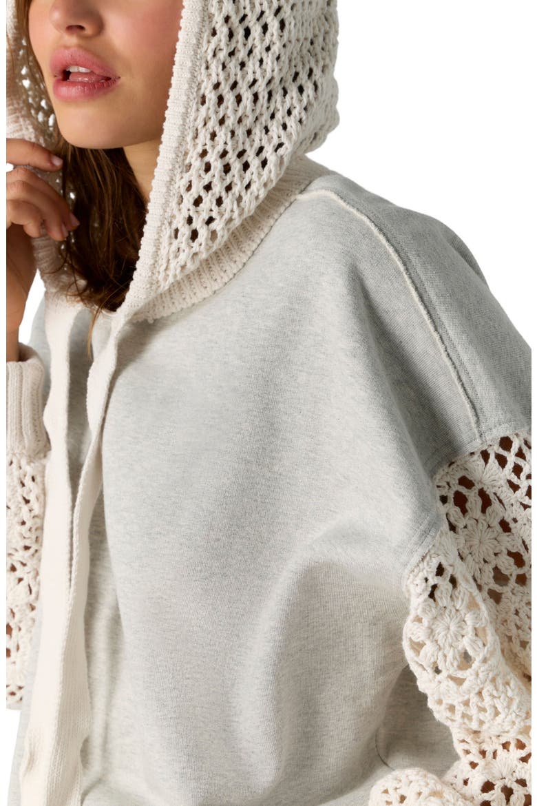 Laced In Crochet Sleeve Hoodie, Alternate, color, HEATHER GREY COMBO
