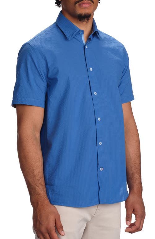 Studio Garnet Los Angeles Seaside Short Sleeve Cotton Seersucker Button-up Shirt In Navy