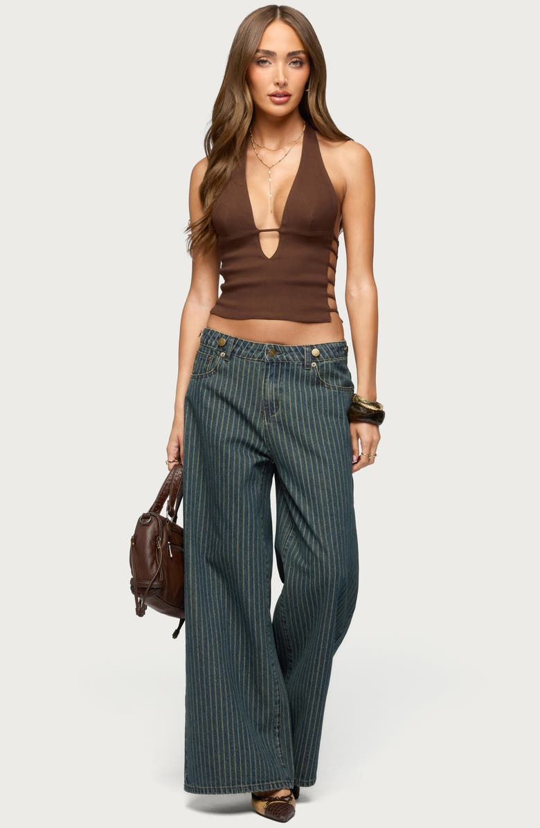 EDIKTED Pinstripe Wide Leg Low Rise Jeans, Alternate, color, 