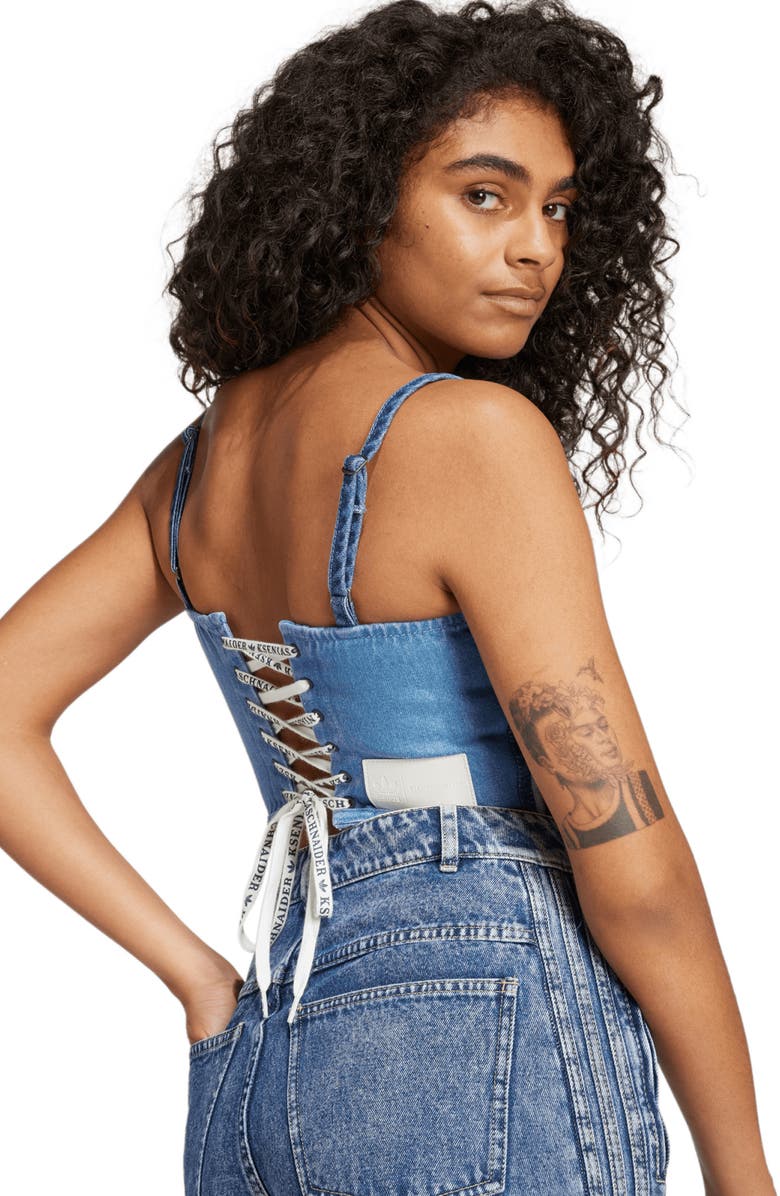 adidas x KSENIASCHNAIDER Patchwork Denim Corset Top, Alternate, color, 