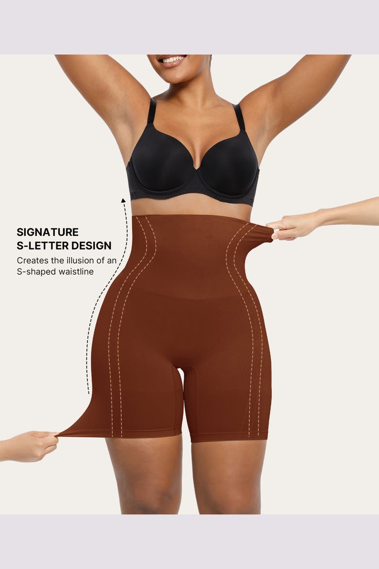 Everyday High Waist Shaping Shorts, Alternate, color, Brown