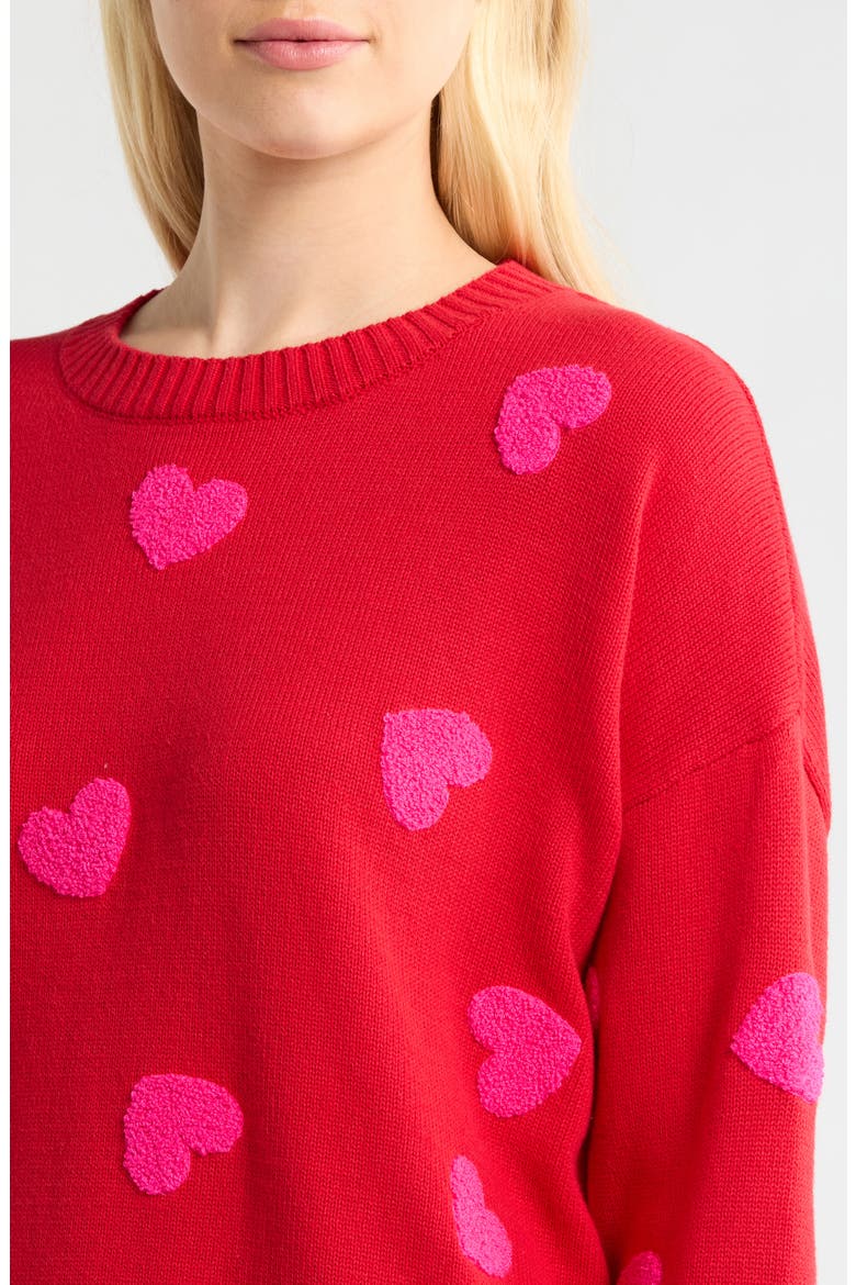 Callie Heart Sweater, Alternate, color, ROYAL RED HEARTS