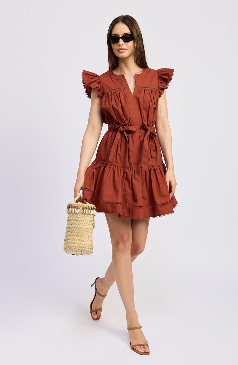 En Saison Isabella Bow Detail Cotton Poplin Minidress, Alternate, color, Brick