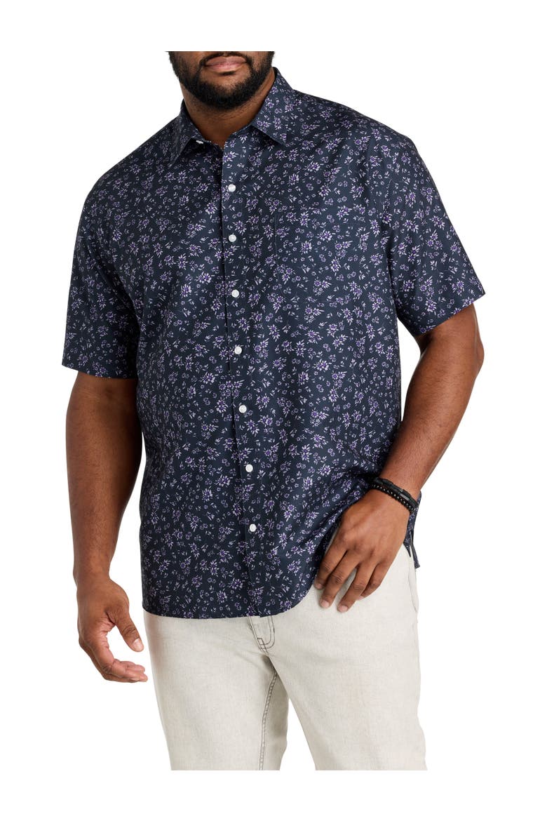 Big & Tall Microfiber Floral Sport Shirt V2, Main, color, BLACK