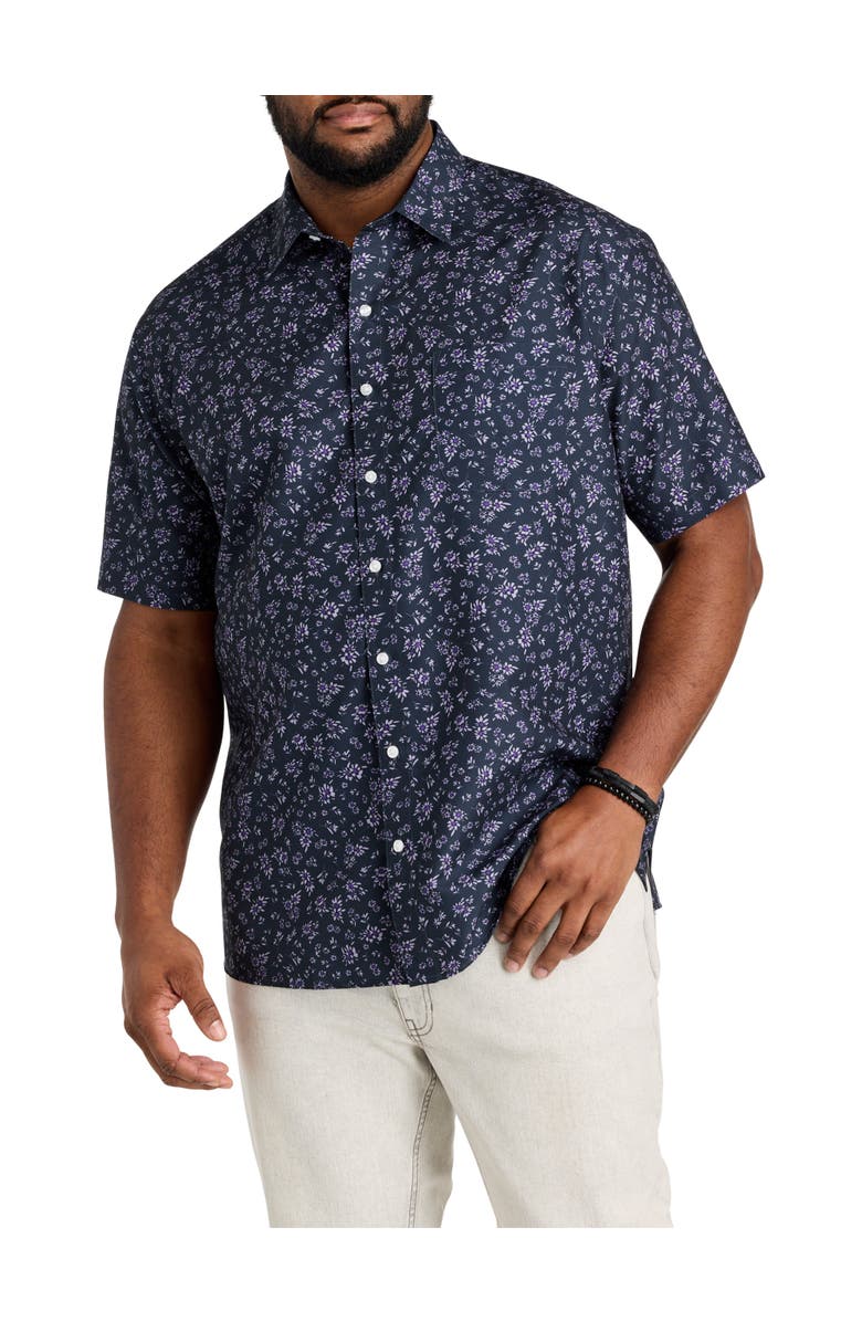 Harbor Bay by DXL Big & Tall Microfiber Floral Sport Shirt V2, Main, color, Black