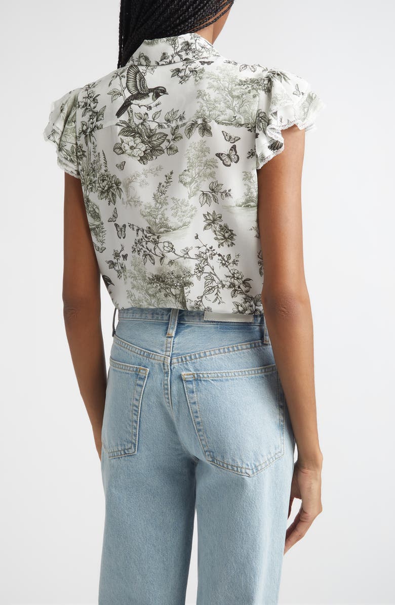 Alice + Olivia Minda Ruffle & Lace Silk Shirt, Alternate, color, Daybreak