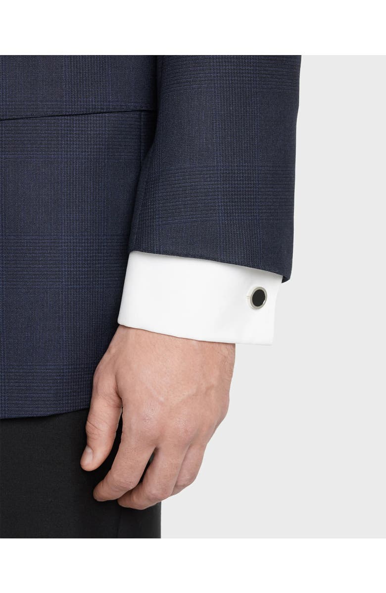 Jan Leslie Round Gemstone Inlay Sterling Cufflinks, Alternate, color, Black