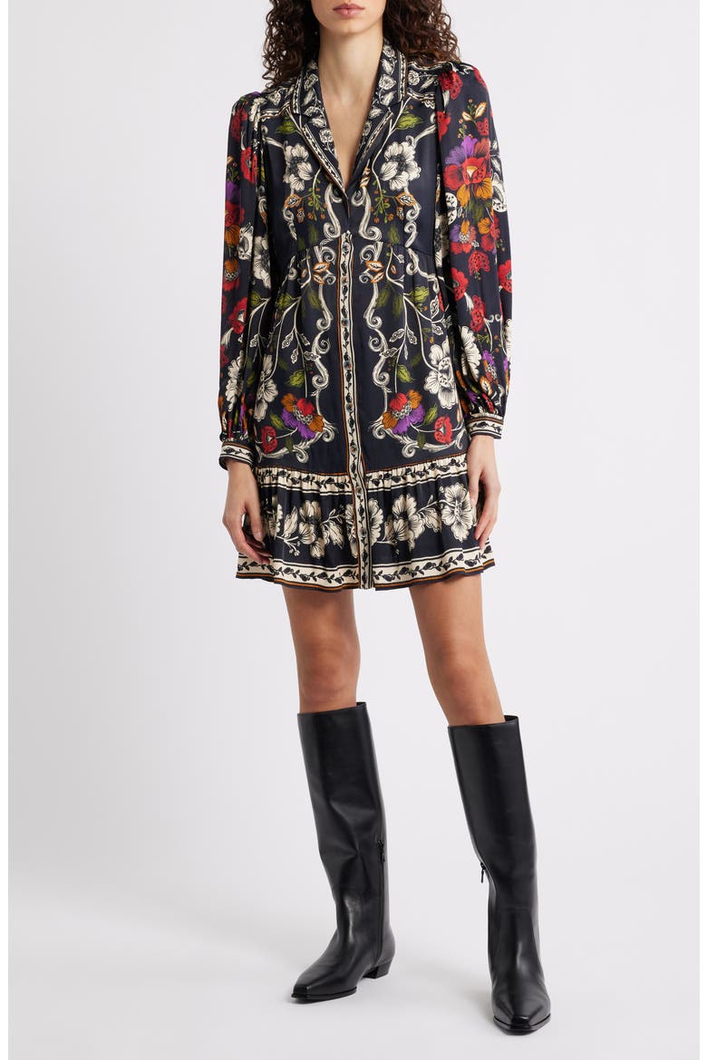 Roccoco Floral Minidress, Main, color, BLACK