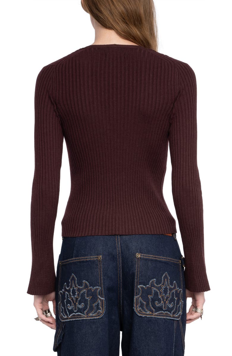 Zadig & Voltaire Lyana Crystal Button Wool Blend Cardigan, Alternate, color, Burgundy