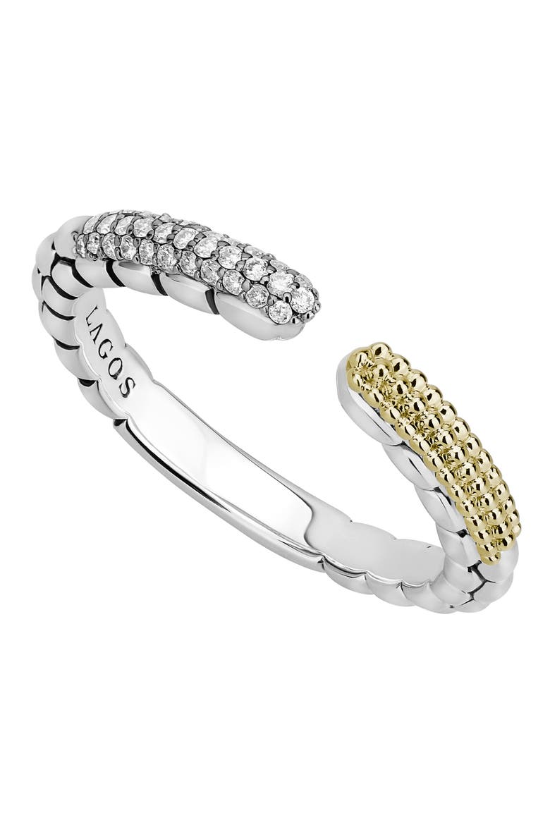 Caviar Lux Open Stacking Ring, Main, color, TWO TONE/ DIAMOND
