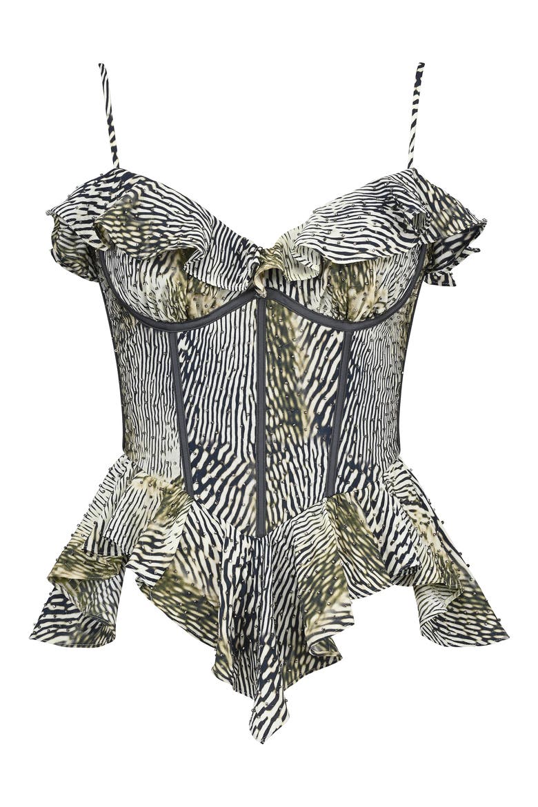Alexandria Beaded Peplum Top, Alternate, color, ANIMAL PRINT