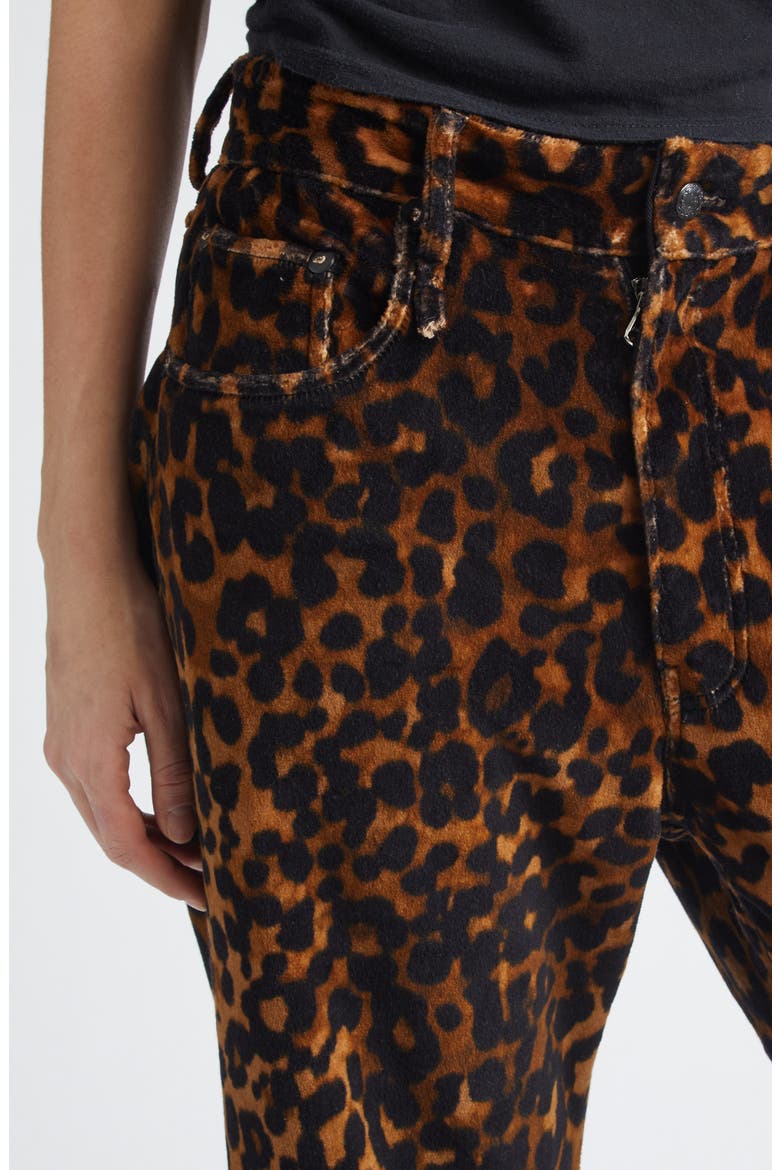 X-Boyfriend Leopard Print Cotton Velveteen Pants, Alternate, color, BROWN LEOPARD