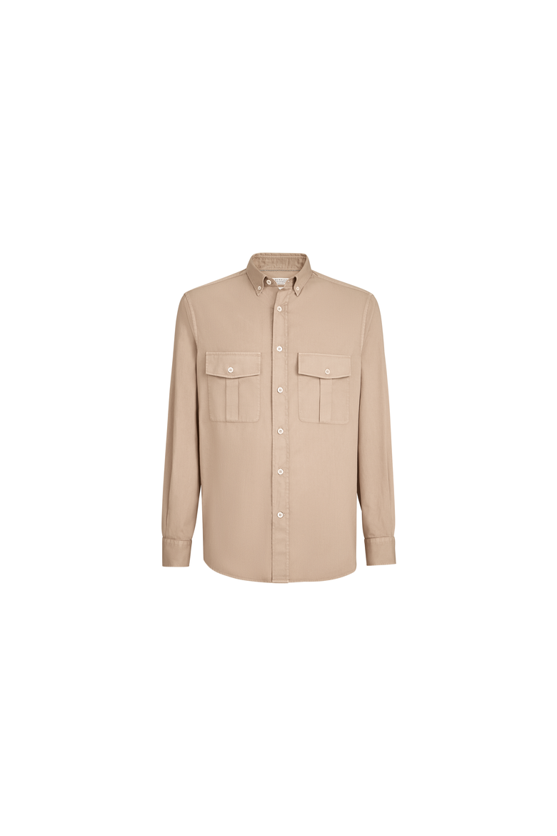 Garment-dyed cotton and linen shirt, Alternate, color, Tobacco
