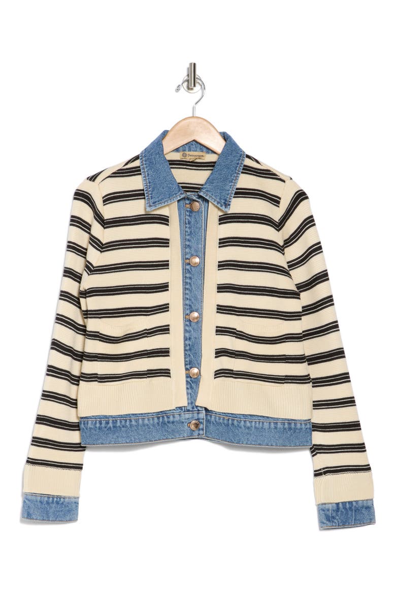 Stripe Mixed Media Jacket, Alternate, color, LIGHT BLUE