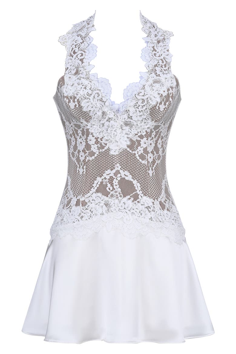 Nyra Lace & Satin Halter Minidress, Alternate, color, WHITE