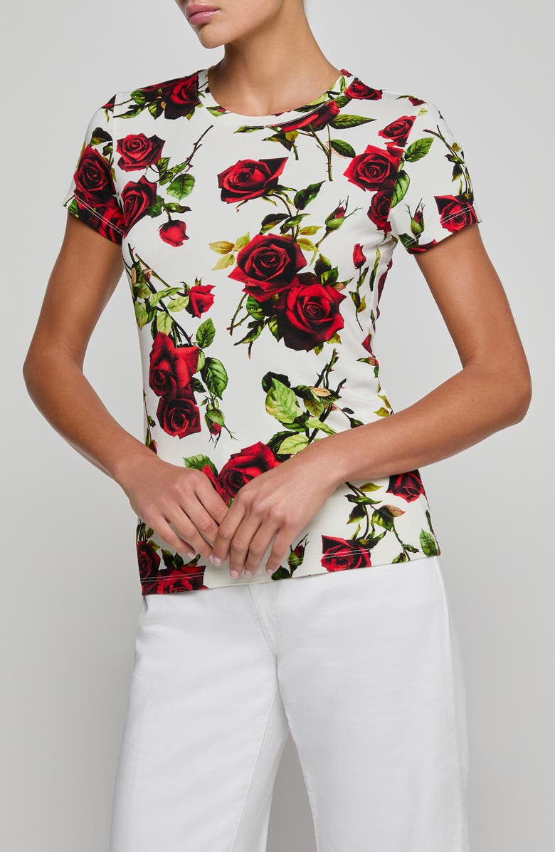 L'AGENCE Ressi Floral Print T-Shirt, Alternate, color, White/ Red Romantic Rose