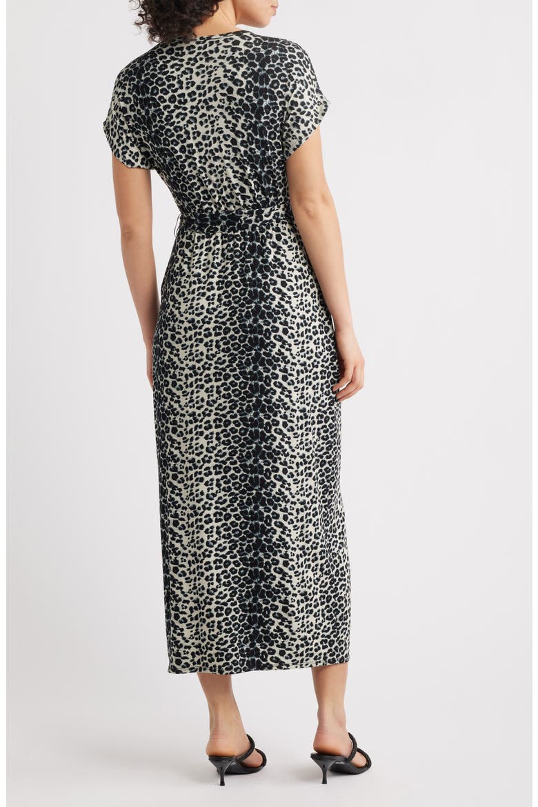 Leopard Print Faux Wrap Midi Dress, Alternate, color, BLACK/ GREY
