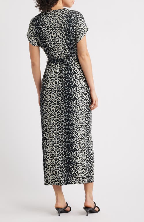 Loveappella Leopard Print Faux Wrap Midi Dress In Black/grey