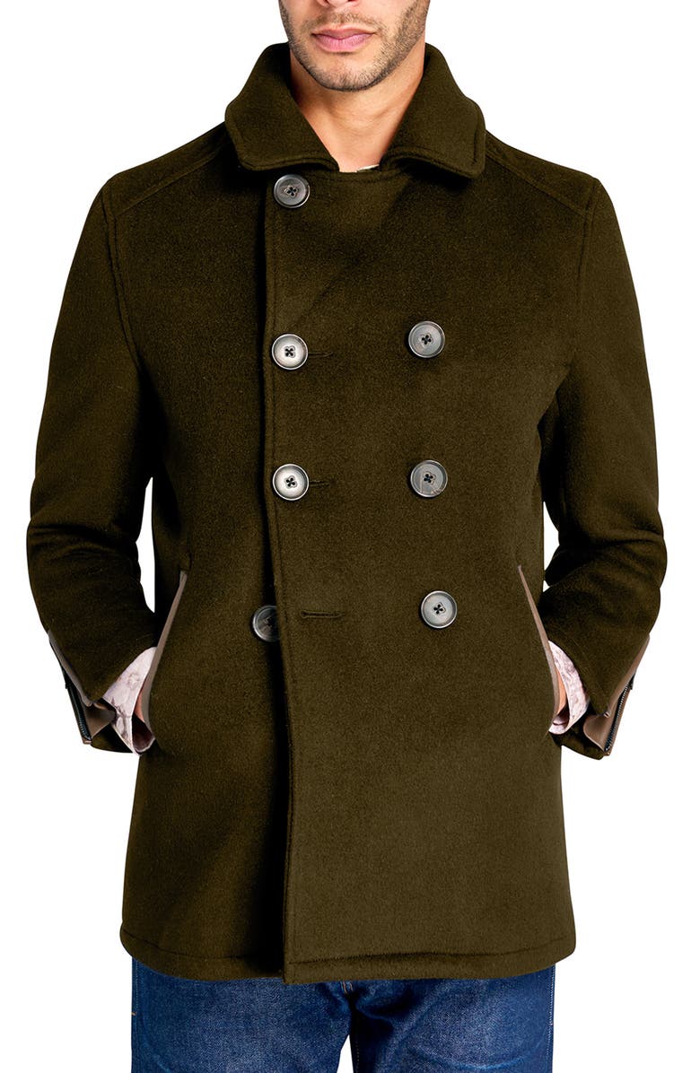 Brooklyn Brigade Green Wool Double Breasted Peacoat, Alternate, color, 