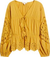 Treasure 
Bond Long Sleeve Cotton Eyelet Top