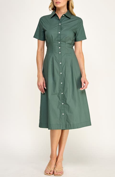 Seamed Cotton Shirtdress