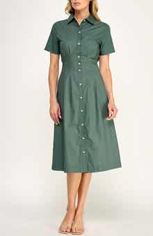 Seamed Cotton Shirtdress