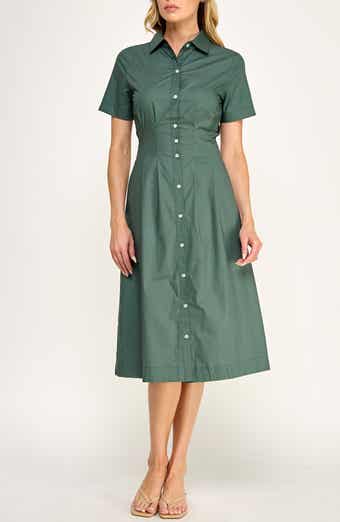 Seamed Cotton Shirtdress