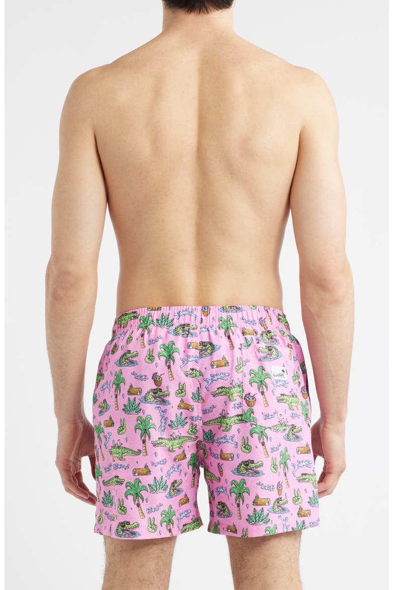 Crocodile Print Mid Length Swim Trucks, Alternate, color, PINK