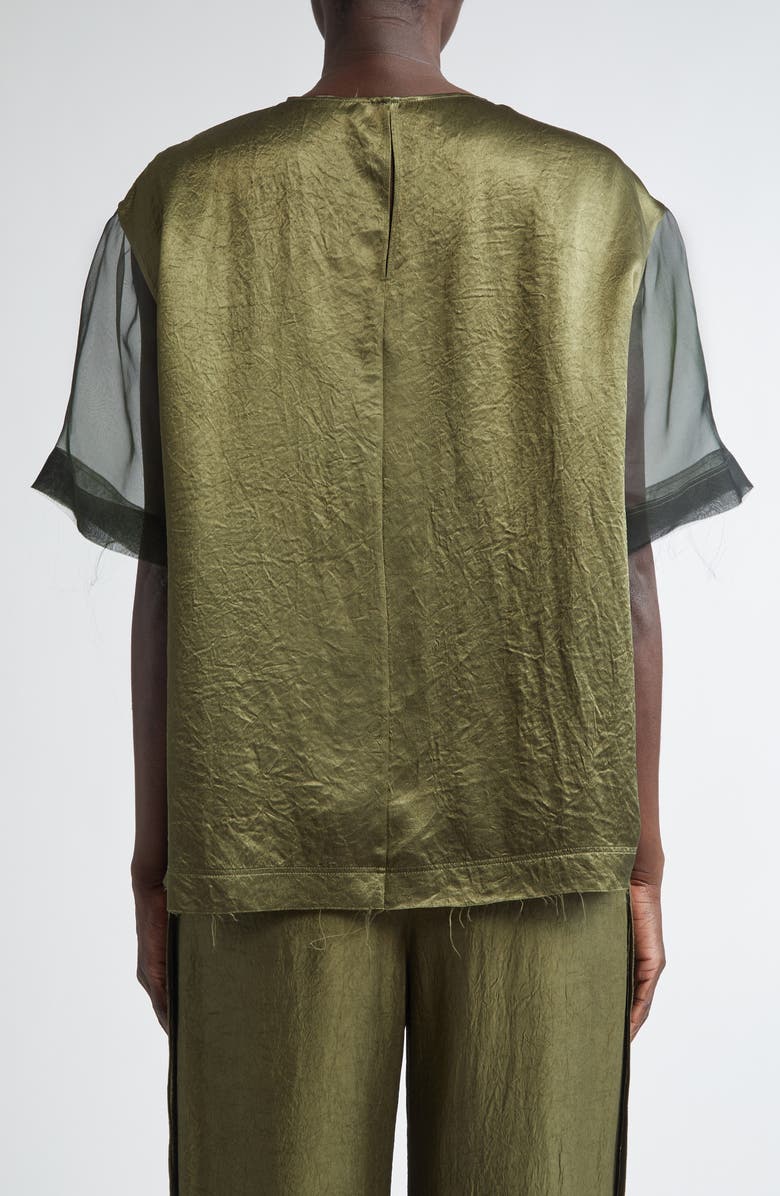 Jason Wu Collection Asymmetrical Silk Organza & Crinkled Satin Top, Alternate, color, Dark Fern