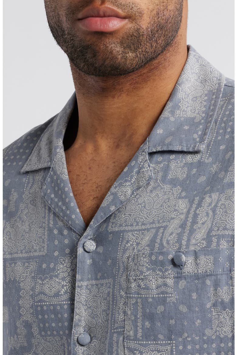 Ace Bandana Print Short Sleeve Linen Blend Button-Up Shirt, Alternate, color, PATCHWORK BANDANA