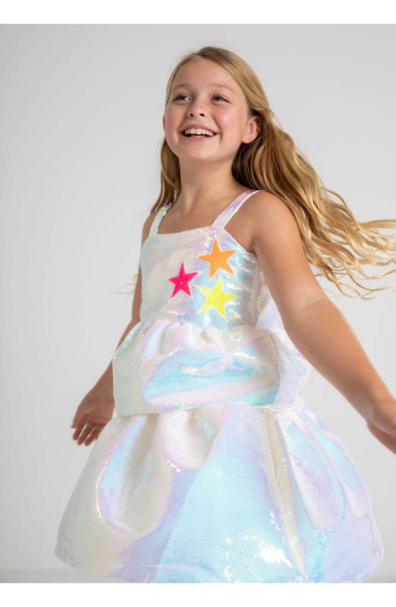 Lola + The Boys Tiered Stars Sequin Dress, Alternate, color, White