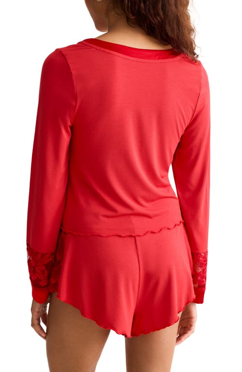 Fleur't Parisian Nights Lace Trim Short Pajamas In Red