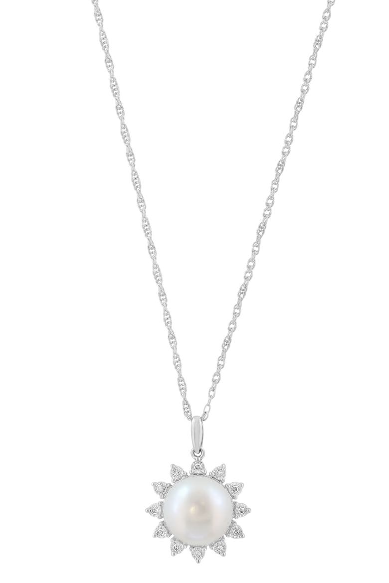 Diamond & Freshwater Pearl Sun Pendant Necklace, Alternate, color, SILVER/ WHITE