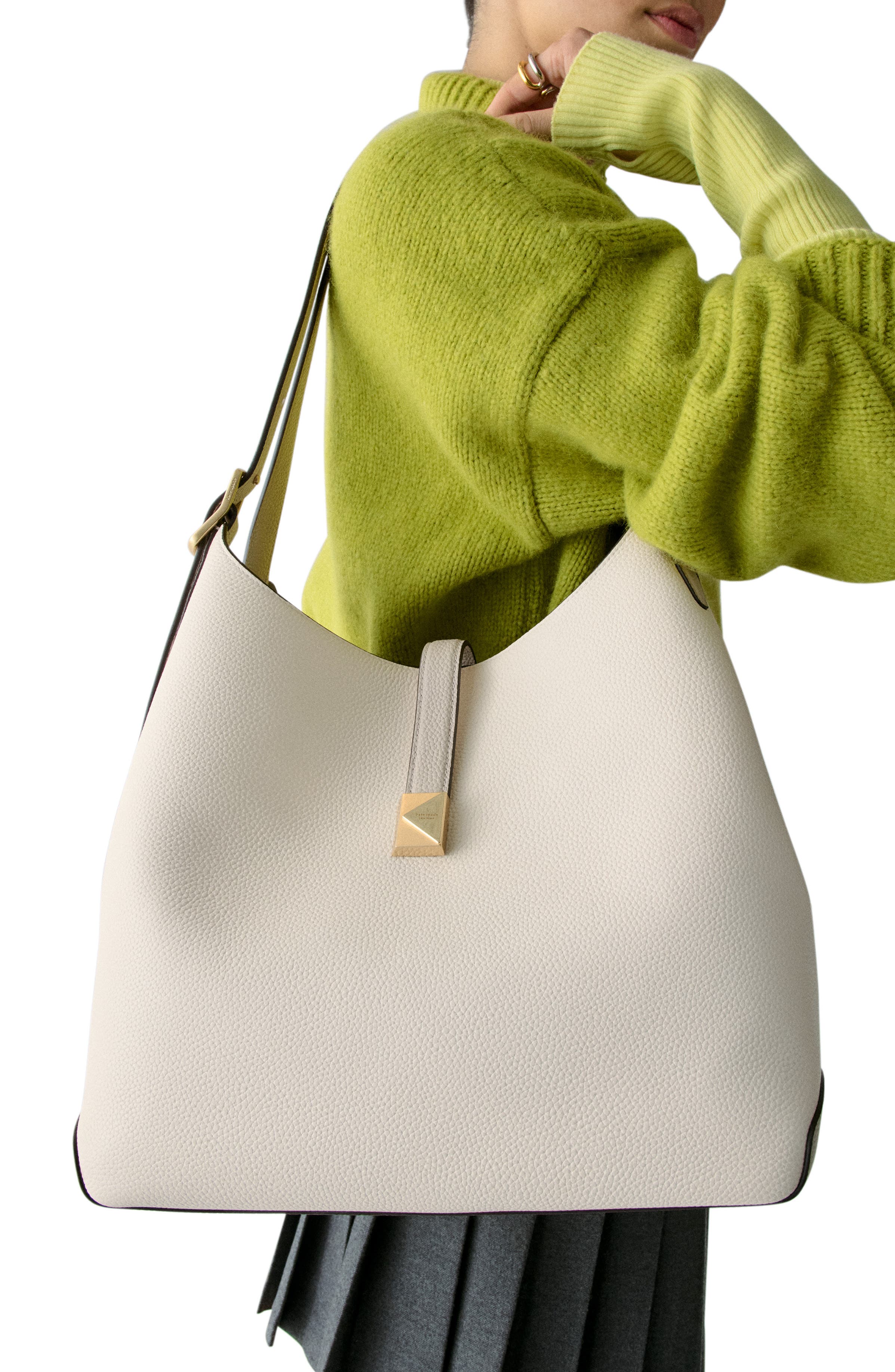 Kate Spade New York large deco pebbled leather shoulder bag, Alternate, color, Cashew Milk Multi