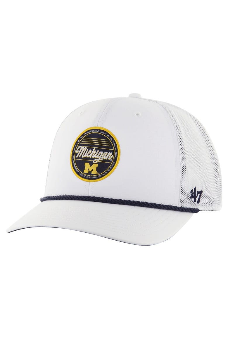 Men's '47 White Michigan Wolverines Fairway Trucker Adjustable Hat, Main, color, White